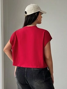 SHEIN EZwear CURVE Camiseta de unicolor con gráfico de águila para mujer talla grande - Burdeos - Ver 2