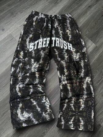 Manfinity Streetrush Herren Lässig Schnürhose mit Buchstaben Muster, Hose