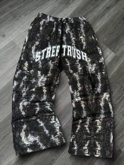 PAVTROS Manfinity Streetrush Men's Casual Lace-Up Letter Print Pants