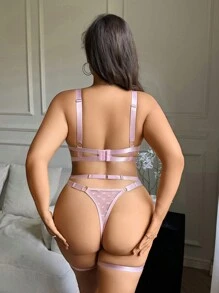 Bộ 2 mảnh lưới Jacquard Sexy Series màu hồng - Hồng - Xem 2