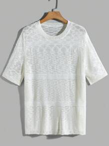 Manfinity Homme 男士休闲纯色短袖针织上衣，夏季 - 杏色 - 查看 2