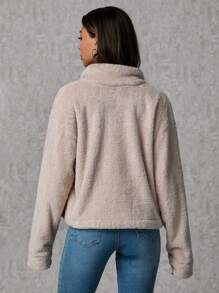 SHEIN Tall 女士双口袋落肩毛绒夹克