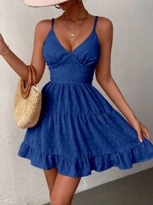 Breezaya Vacation Casual Solid Color Cutout Fabric Camisole Criss-Cross Backless Dress