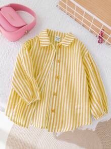 SHEIN LMoss Kids Chemise à manches longues rayée, mignonne et polyvalente pour bébé fille, pour l'extérieur et les vacances