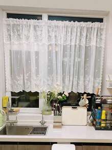 1 件白色蕾丝花卉图案窗帘，浪漫甜美风格，采用涤纶纤维制成，适用于客厅和卧室窗户装饰、秋季装饰、秋季装饰、房间装饰 - 白色 - 查看 8
