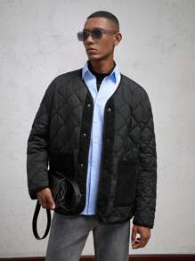 AKNOTIC Business Casual Men's Loose V-Neck Cardigan, Oversized, Warm , Letter & Grid Pattern, Thick, Suitable For Fall And Winter, Casual Commuting