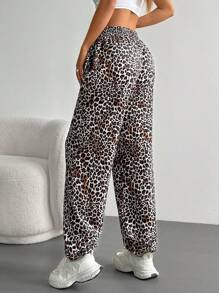 SHEIN Unity Women's Leopard Print V-Neck Sweatpants, Casual Everyday Wear Fall Cloth For Women - Multicolor - View 2