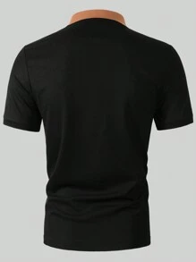 Manfinity Homme Men's Zipper Short Sleeve Casual Business Slim Fit Polo Shirt With Color Block Design - Multicolor - View 2