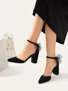 CUCCOO CHICEST 女士时尚黑色仿麂皮尖头高跟鞋，带蝴蝶结装饰，适合通勤、约会、派对、婚礼和秋季度假 - 黑色 - 查看 7