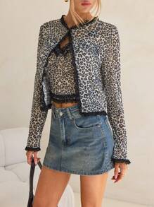 Forever 21 1 bộ Áo ba lỗ họa tiết da báo thường ngày, Áo len cardigan cổ tròn, Thu/Đông - Nhiều màu - Xem 4