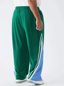 Manfinity VCAY Men's Plus Size Casual Knit Patchwork Loose Waist Drawstring Straight Leg Pants, Suitable For Daily Wear - Multicolor - View 2