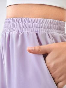 SHEIN 宽松紫色反光条纹舒适透气速干女童运动裤，休闲校园街头时尚户外运动长裤 - 紫色 - 查看 7