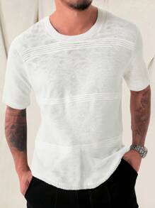 Manfinity Homme 男士休闲纯色短袖针织上衣，夏季 - 杏色 - 查看 1