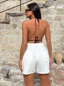 EURMUSE White Mini Short Heavy Destroy With Elastic Band Backside - White - View 2