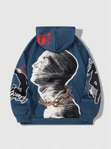 ROMWE MEN Street Life Men Spring & Autumn Graphic Print Long Sleeve Hooded Sweatshirt - Multicolor - View 1