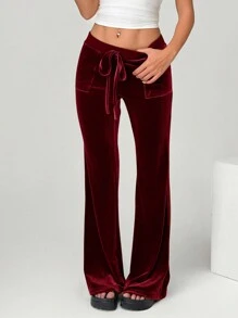 SHEIN EZwear Women's Casual Red Velvet Flare Pants
