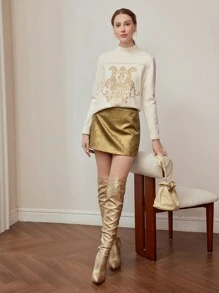 MOTF PREMIUM 金属拉链后背迷你裙 - 香檳色 - 查看 2