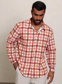 Manfinity Homme 男士大码春秋休闲格子长袖衬衫 - 彩色 - 查看 5