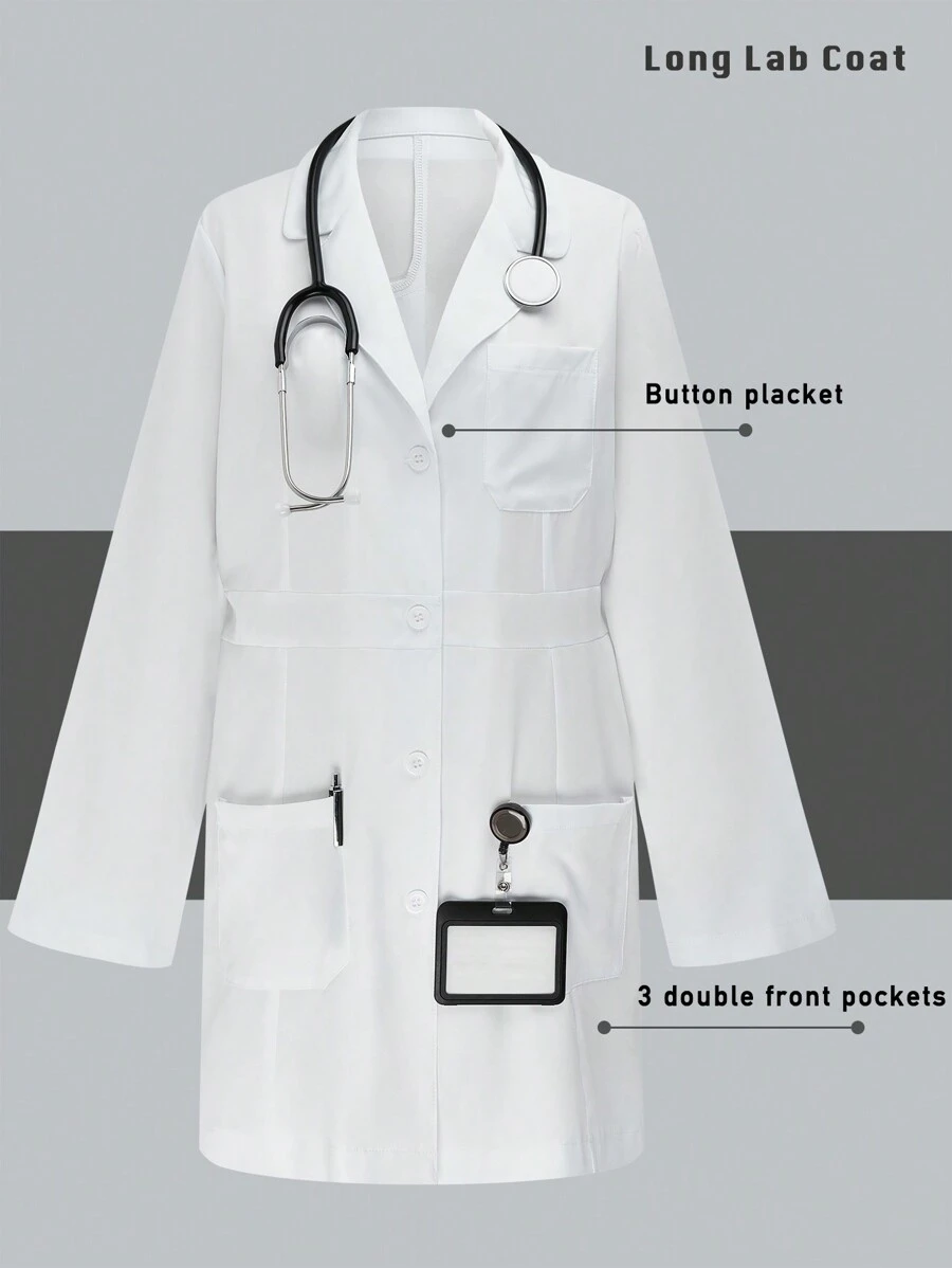 TaskEZ Laboratory Coat/White Coat Women's Solid Color Flat Collar Button Front Long Sleeve Pockets Regular Jacket, Lab Coats
