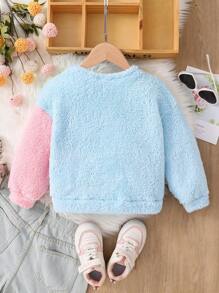 SHEIN Chaqueta estilo teddy de bloques de color con hombros caídos para niña joven, sudaderas, imprescindible para chica cool, versátil, ideal para uso casual y diario, y para la escuela en otoño e invierno