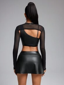 Innovista Bộ đồ thể thao 3 món bằng da giả sang trọng và lưới thoáng khí cho nữ, quần vợt, phòng tập thể dục, thường ngày, tập luyện, chơi golf, yoga, mặc mùa thu - màu đen - Xem 5