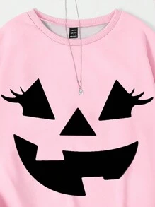 Różowa bluza dla mamy i córki, Chic Mom & Me, długi rękaw, różowy sweter z nadrukiem uśmiechniętej buźki, na Halloween i jesienne święta - Różowy - Zobacz 3