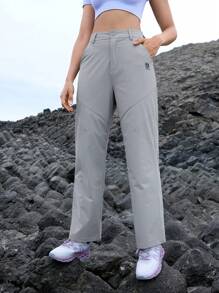 In My Nature 女士字母印花口袋直筒宽松休闲户外裤 - 灰色 - 查看 4