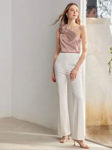 MOTF PREMIUM BLUSA CON UN SOLO HOMBRO CON PARCHES FLORALES - Rosa - Ver 3