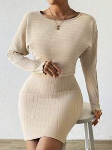 Chiquease 2pcs Women's Thick Fleece Spaghetti Strap Midi Dress And Batwing Sleeve Top Set