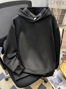 SHEIN TeenBoys 1 件休闲百搭街头时尚舒适温暖街头时尚和平加文字图案印花针织连帽运动衫返校服装；秋季服装；青少年男孩服装；青少年男孩夹克秋冬 - 黑色 - 查看 2