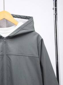 SHEIN Leap Crew 1pc Multifunctional Comfortable Casual Grey Knitted Thermal Lined Hooded Jacket With Large Pockets, Back To School Outfit For Teen Boys, Autumn/Winter Set - Grey - View 7