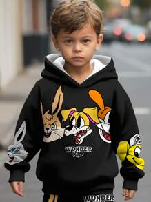 SHEIN 2pcs/Set Cool Rabbits, Cool Dogs, Young Boys Graphic Loose Fit Casual Hoodie Sweatshirts And Pants, Suitable For Autumn & Winter - Multicolor - View 2