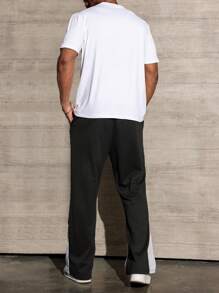 Manfinity Homme 2pcs Men's Plus Size Crew Neck Short Sleeve Letter Print Simple T-Shirt And Pants Set - Multicolor - View 2