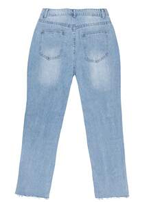 Solid Ripped Straight Leg Jeans - Light Wash - View 2