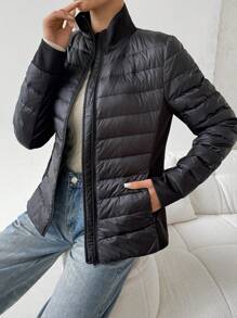 SHEIN EZwear Women's Solid Color Long Sleeve Casual Hooded Down Coat