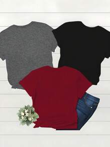 INAWLY 3pcs Iron Tower English Text Graphic Crew Neck Short Sleeve T-Shirt For Women Graphic Tees Women Tops - Multicolor - View 2