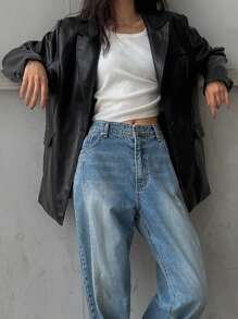 DAZY 女士宽松PU皮西装外套，秋季商务装