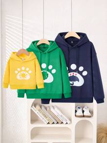 New Design Cute Mouse Ears & Bear Paw Print Hoodie Sweatshirt For Baby Girls, Family Matching Outfits Mommy And Me (Sold Separately In 3pcs) - Yellow - View 1