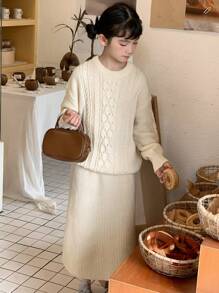 DAZY 女童圆领毛衣套装（大童女孩）