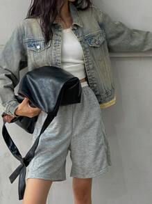 DAZY 女式春秋休闲拼接下摆牛仔夹克