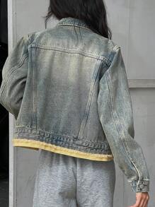 DAZY 女式春秋休闲拼接下摆牛仔夹克