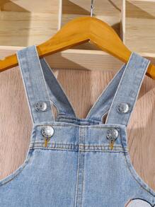 Kleinkind Lässig & Niedlich Halloween Kürbis Stickerei Gewascheney Denim Latzhose
