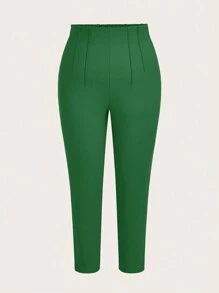 SHEIN LUNE Plus Solid High Waist Comfy Pants - Green - View 1
