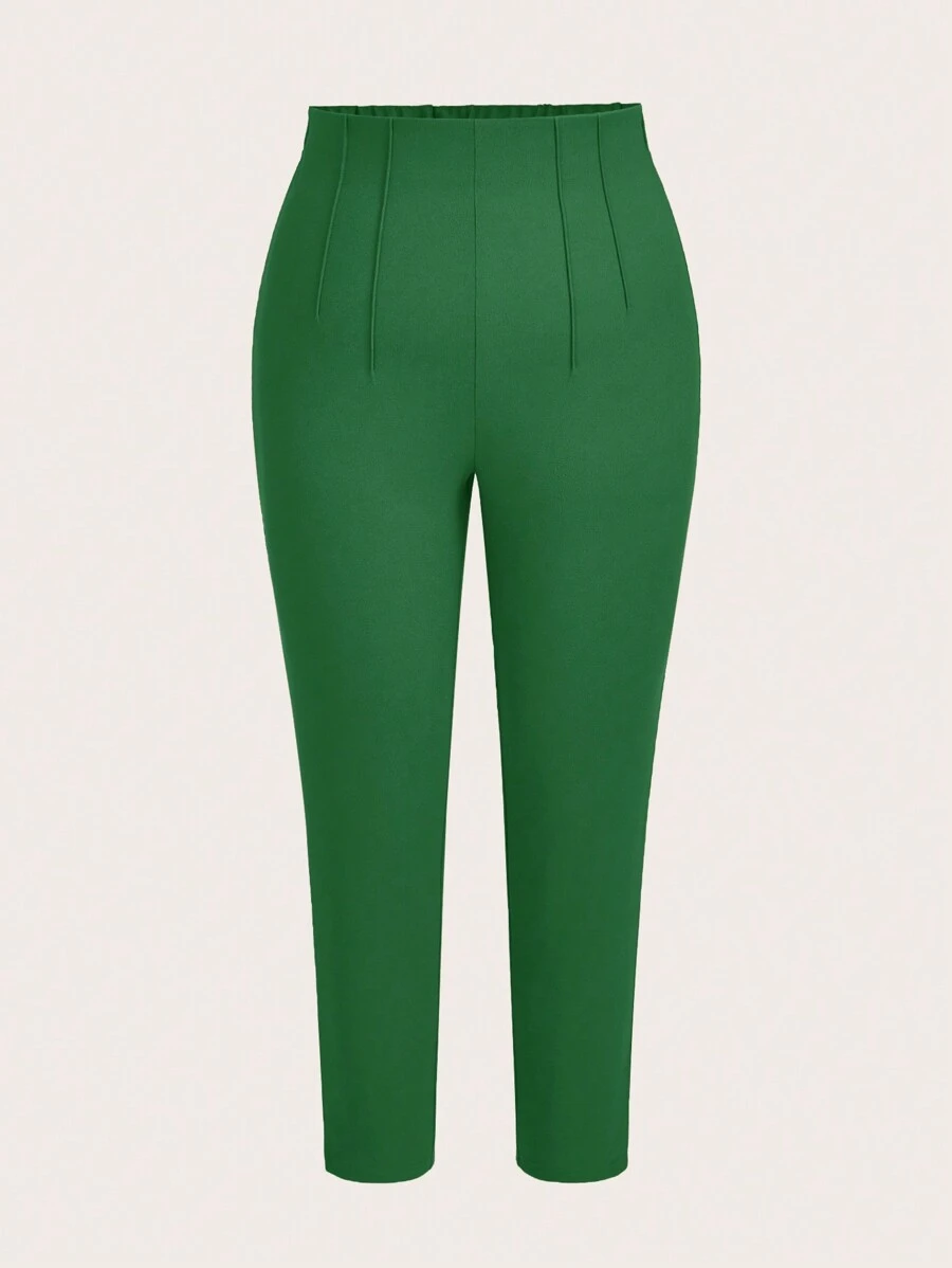 SHEIN LUNE Plus Solid High Waist Comfy Pants - Green - View 1