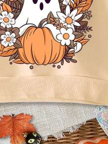 SHEIN Baby Girl Knitted Loose Fit Thick Pullover Sweatshirt,Suitable For Fall/Winter - Apricot - View 5