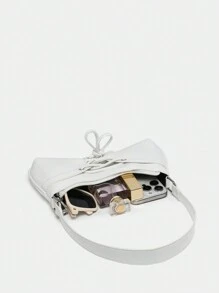 ROMWE Kawaii Túi đeo vai Baguette đeo dưới cánh tay phong cách ballet cổ điển dành cho nữ có nơ trang trí và ren ngọc trai - trắng - Xem 4