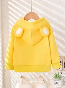 New Design Cute Mouse Ears & Bear Paw Print Hoodie Sweatshirt For Baby Girls, Family Matching Outfits Mommy And Me (Sold Separately In 3pcs) - Yellow - View 2