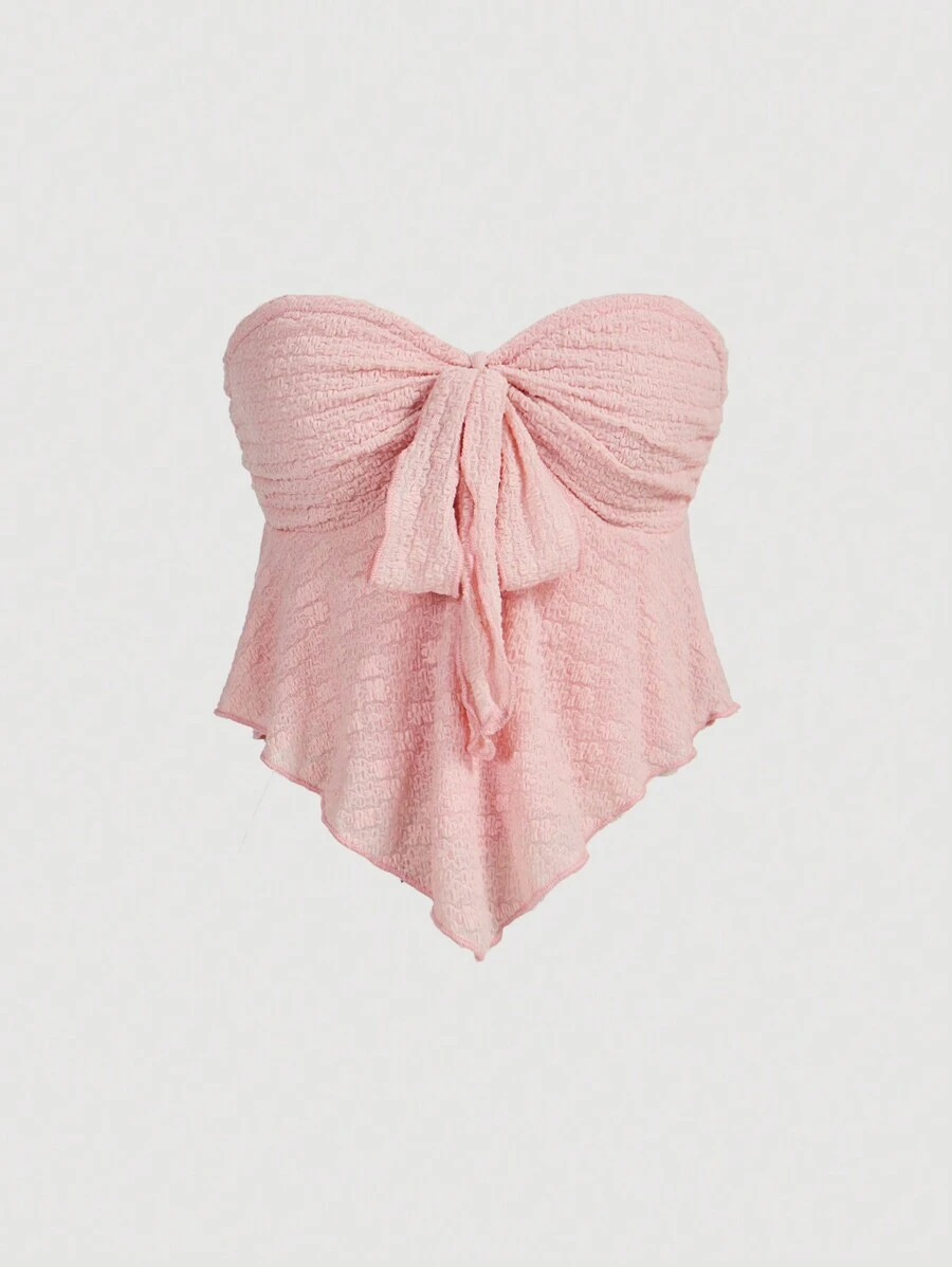 SHEIN MOD Strapless Apricot Front Tie Top, Apricot Top, Bow Top, Country Top, Costume, Birthday Costume, Back To School Costume