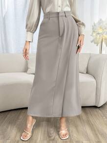 Modelyn Women's Solid High Waist Elegant Work Pants - Grey - View 3