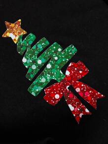 SHEIN Young Girl Cute Christmas Tree Pattern Long Sleeve Casual Outfit Set, Korean Style - Multicolor - View 3